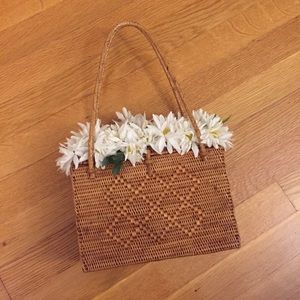 vintage wicker purse with flowers